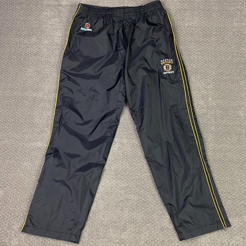 Vintage Boston Bruins Windbreaker Track Pants Men's Large Black Hockey Rules 90s